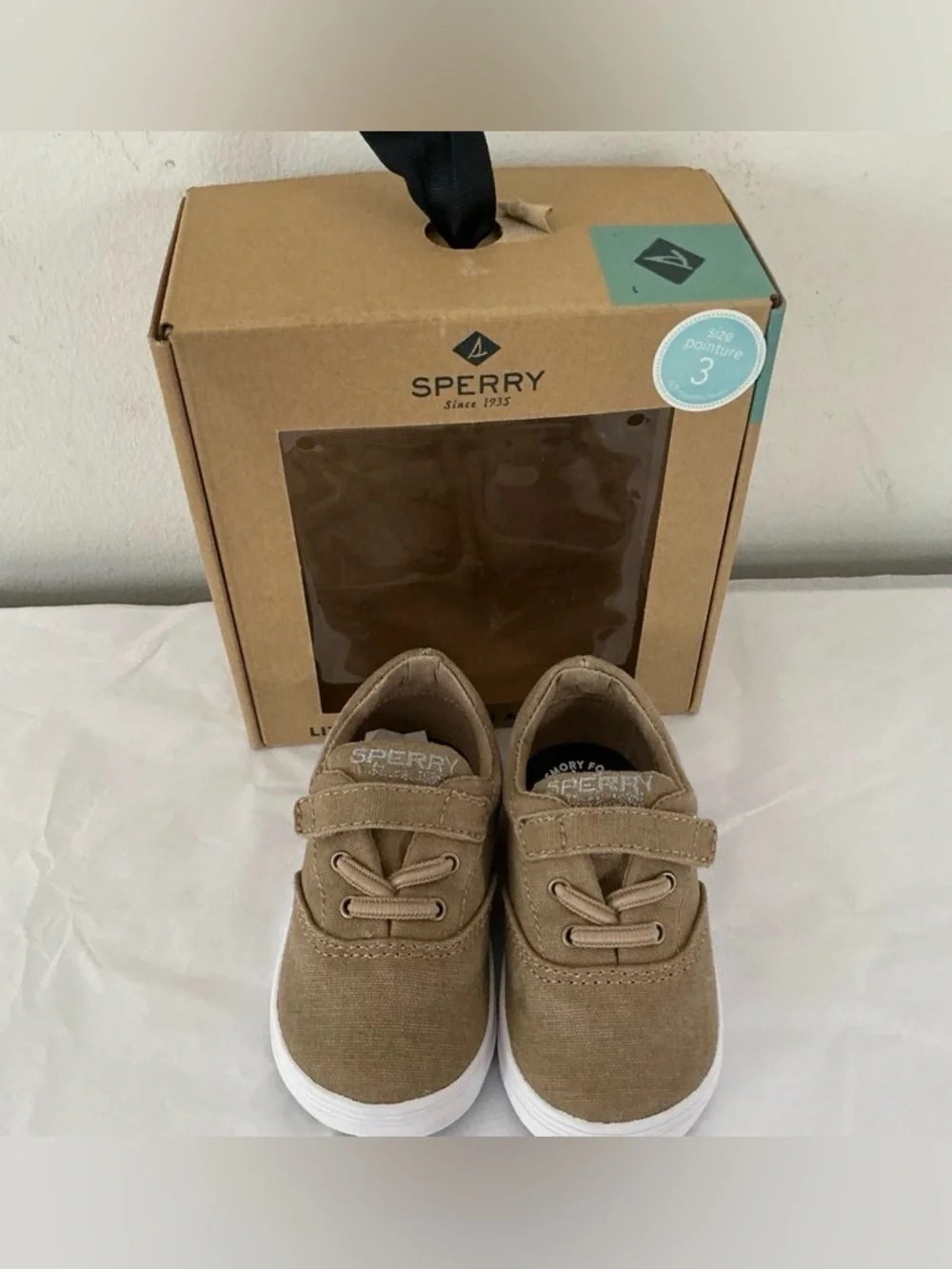 SPERRY Top-Sider SP Wahoo Jr. Khaki Canvas Sneakers Shoes NIB Boys